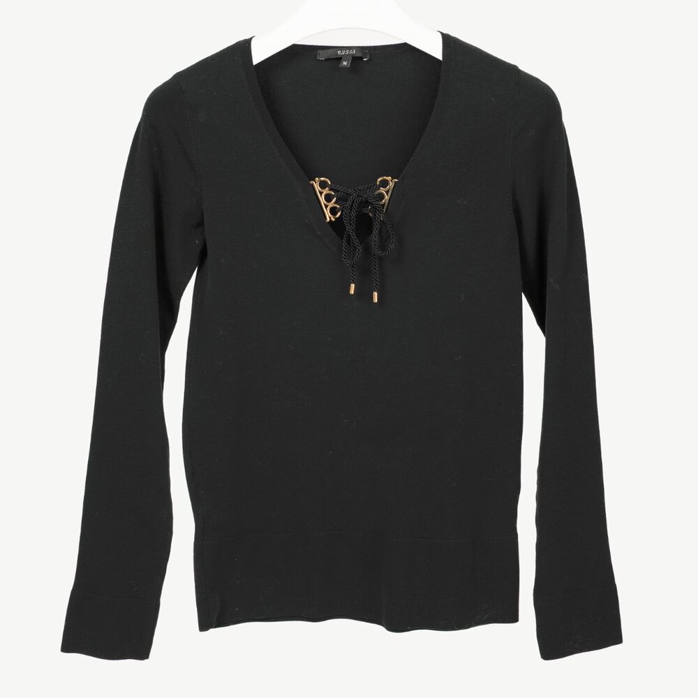 Gucci SS/11 Black Cotton-Blend Lace-Up Pullover
